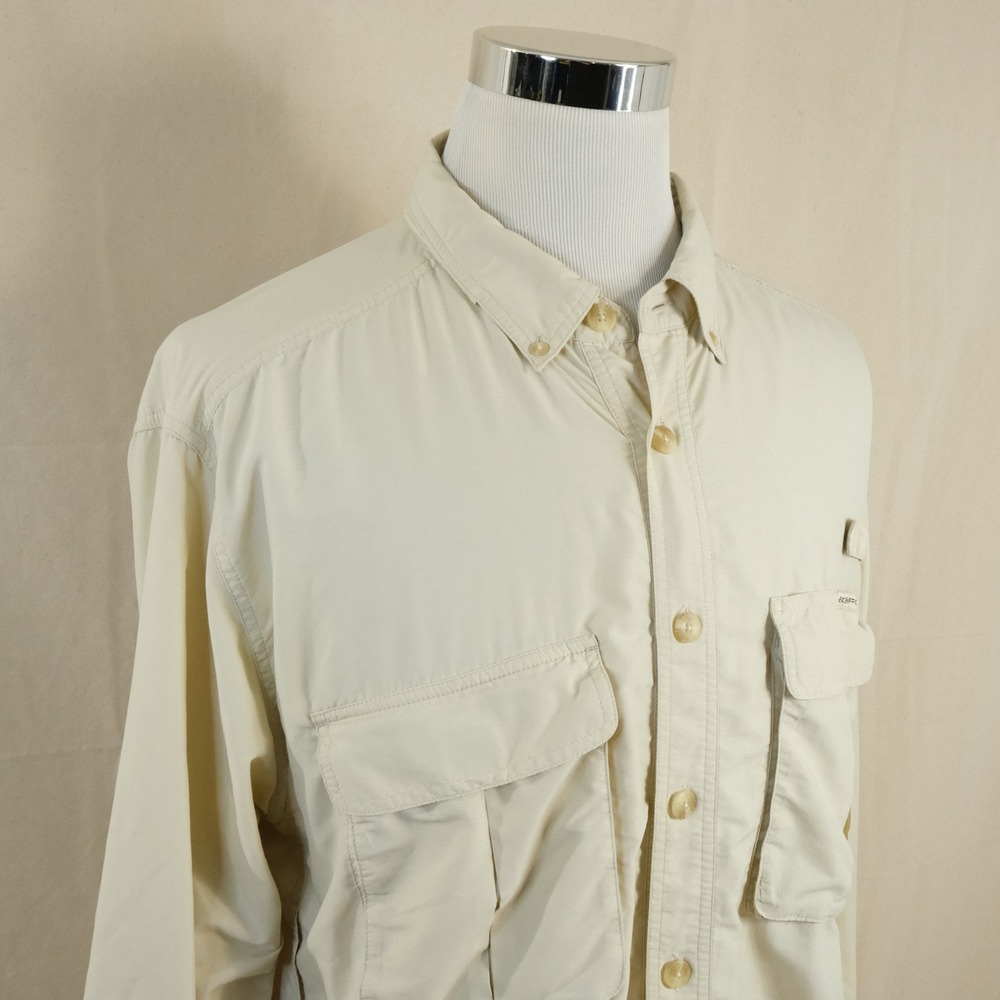 ExOfficio XL Vented Button Down Shirt Beige Fishing Outdoors Nylon Blend Mens
